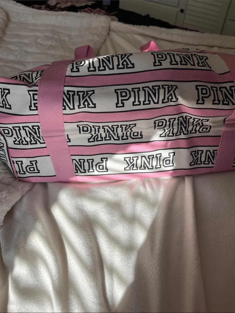 PINK Victoria's Secret Pink & White Logo Stripe Canvas Tote